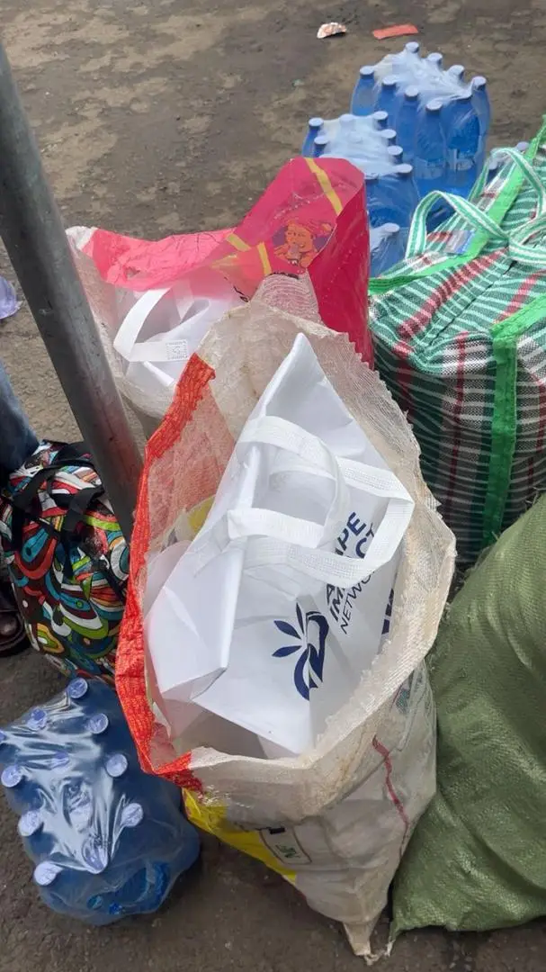 Agape Impact Network relief bags packed with food and water