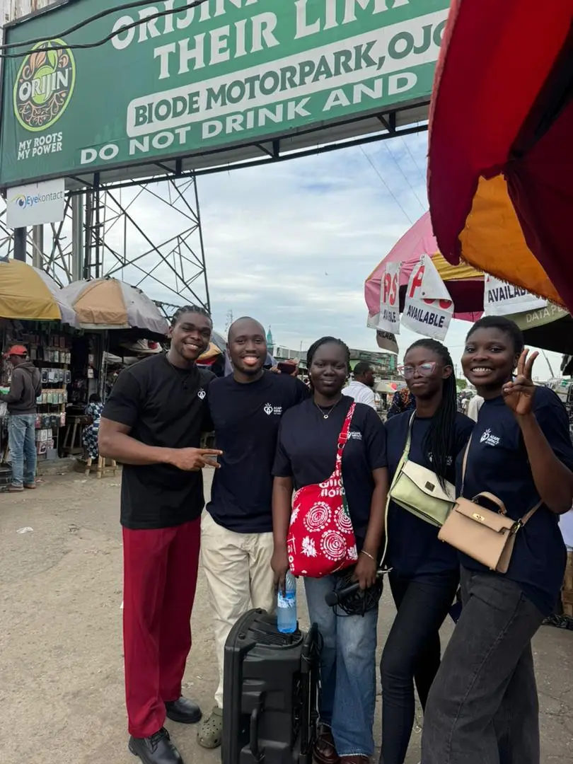 The Agape outreach team together at Biode Motorpark, Ojota